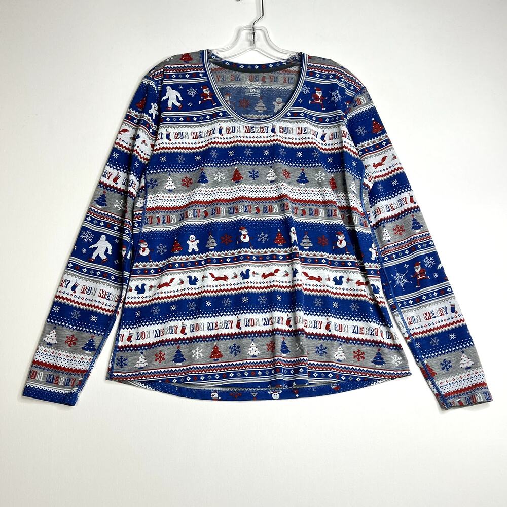 Brooks Blue White Gray Holiday Patterned Long Sleeve Tee - Picture 2 of 8